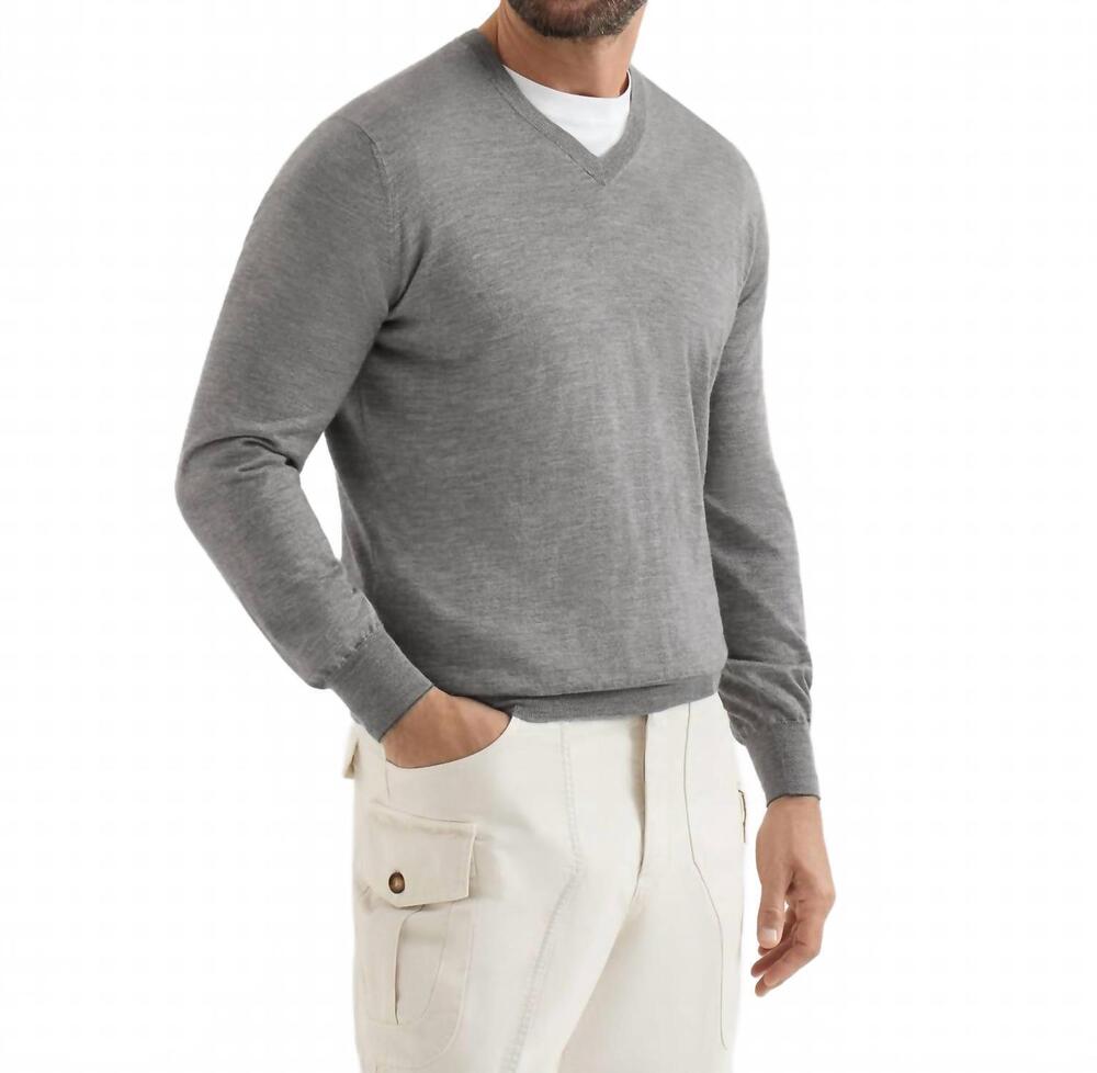 NEW BRUNELLO CUCINELLI cashmere v-neck sweater in dark grey